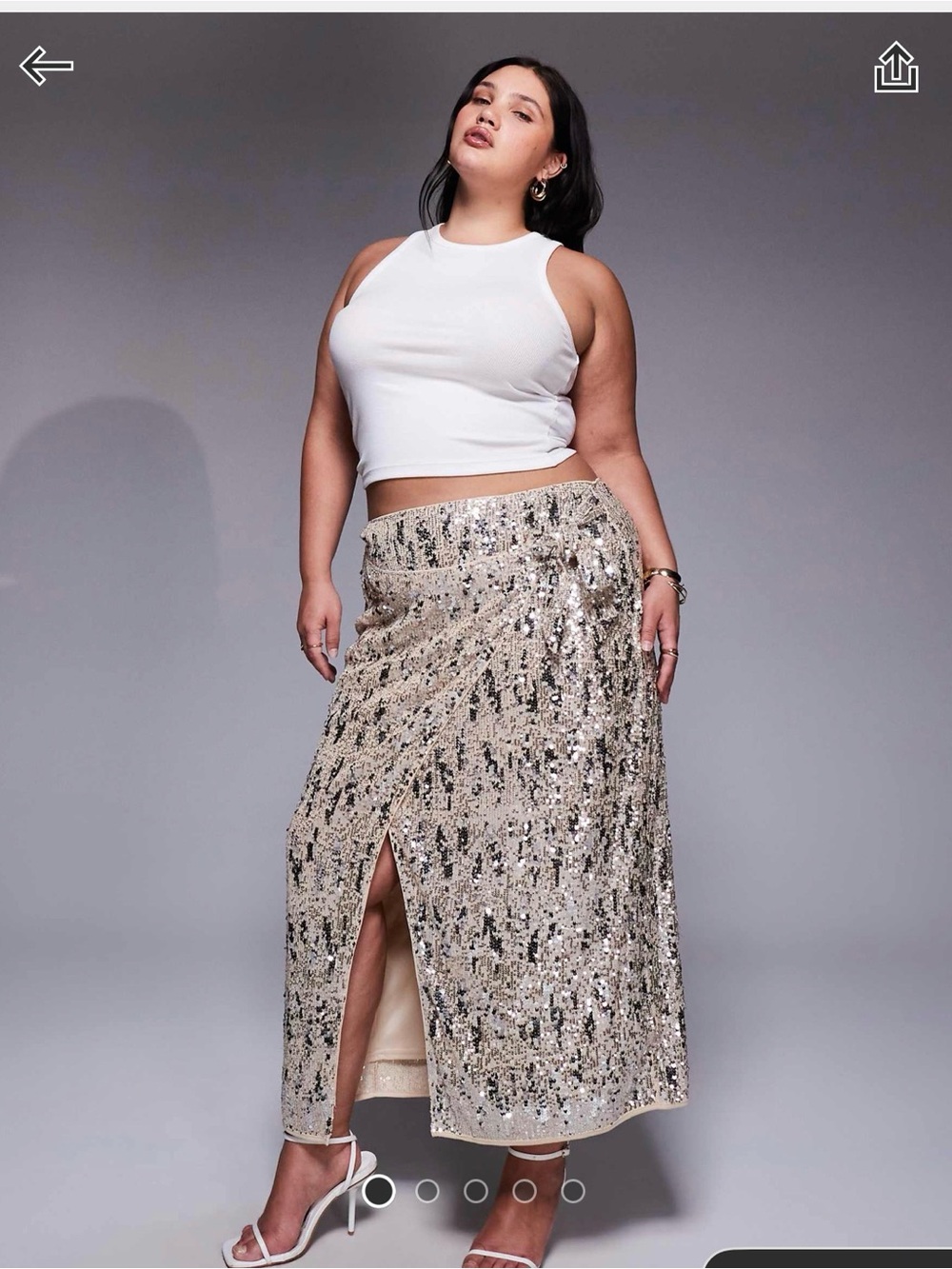 ASOS Curve Champagne Sequin Maxi Skirt with Front Slit